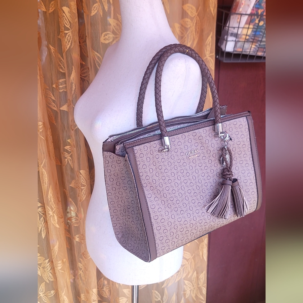 Brown Leather Guess Tote Bag